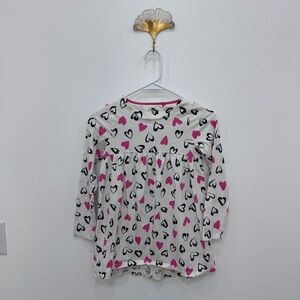 Lands End Stripes Like New Hearts Long Sleeve Dress Sz 7-8 blue pink